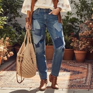 NWT Polo Ralph Lauren 26 Y2K Indie Sleeze Hippie Patchwork Crop Boyfriend Jeans